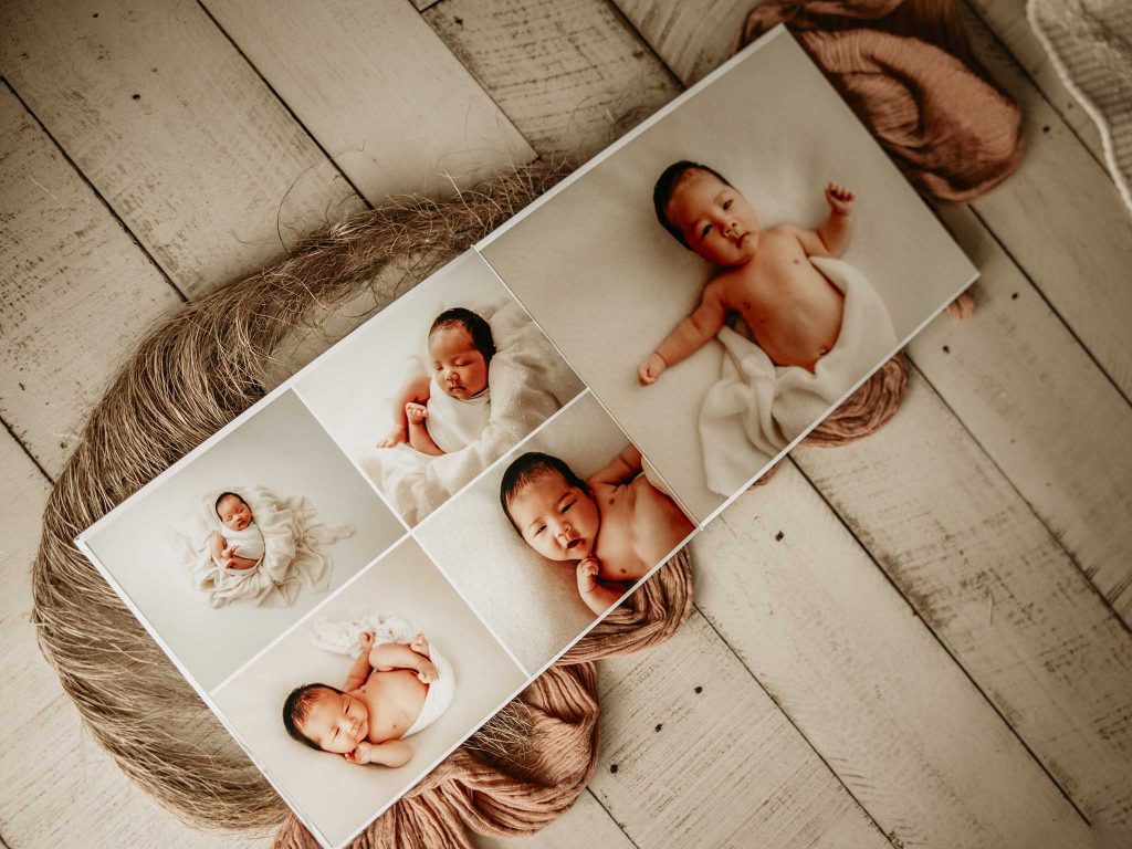 A photo book with a baby boy created by Victoria Burcusel Lifetime Stories Photography Brisbane
